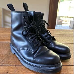 Dr. Martens Black Smooth Leather 1460 Mono Lace Up Boots Biker Size 8 Mens 41 EU